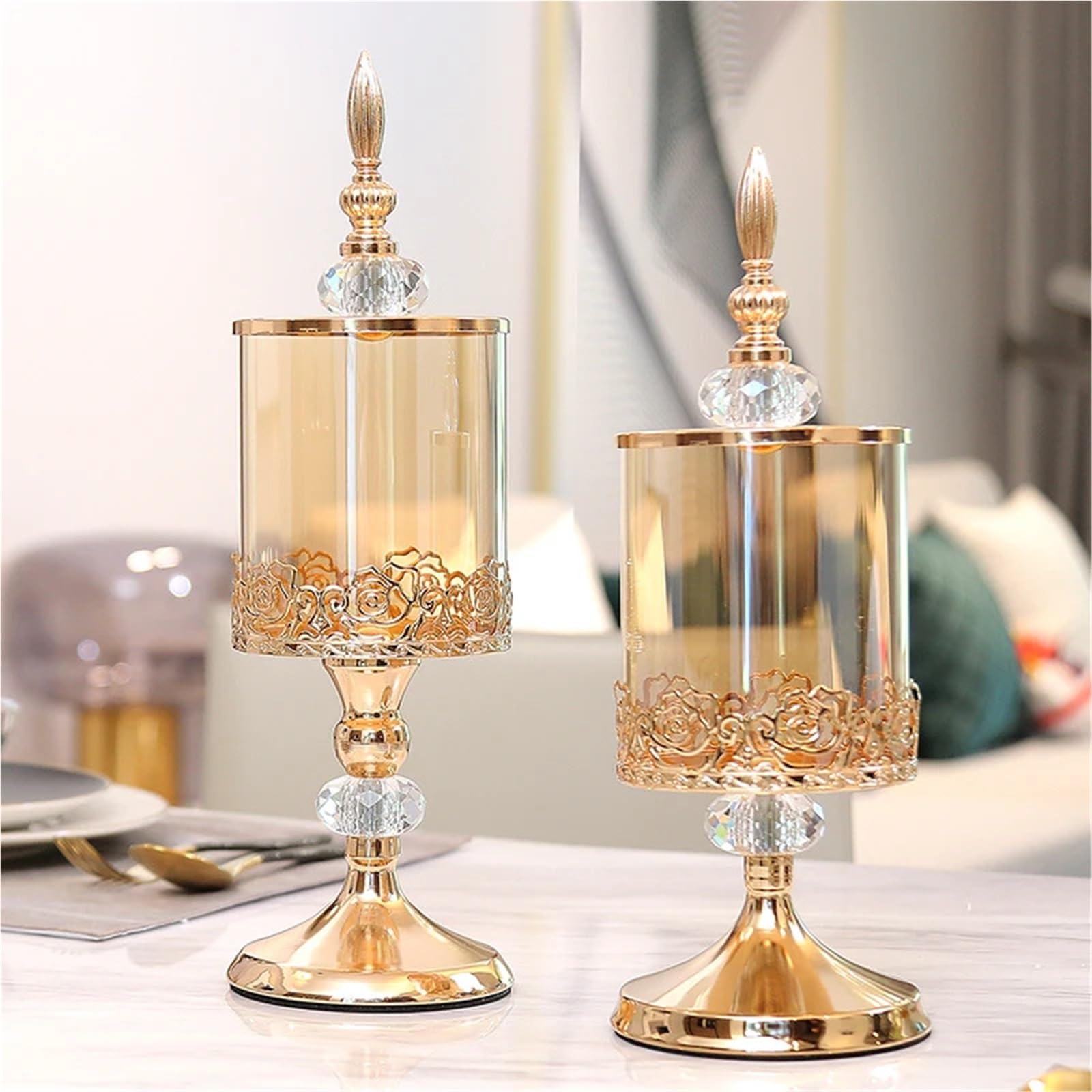 Tarro De Caramelo Tarro de cristal for dulces, tarro de almacenamiento dulce con tapa, tarro for dulces de rosas, almacenamiento chapado en oro, decoración del hogar Para Bodas Caramelos(10*29cm)
