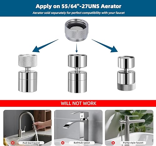Miniatura 6 de Hibbent Kit de adaptador de grifo de 18 piezas, juego de adaptador de aireador de latón para grifo con aireador extraíble para conectar la manguera