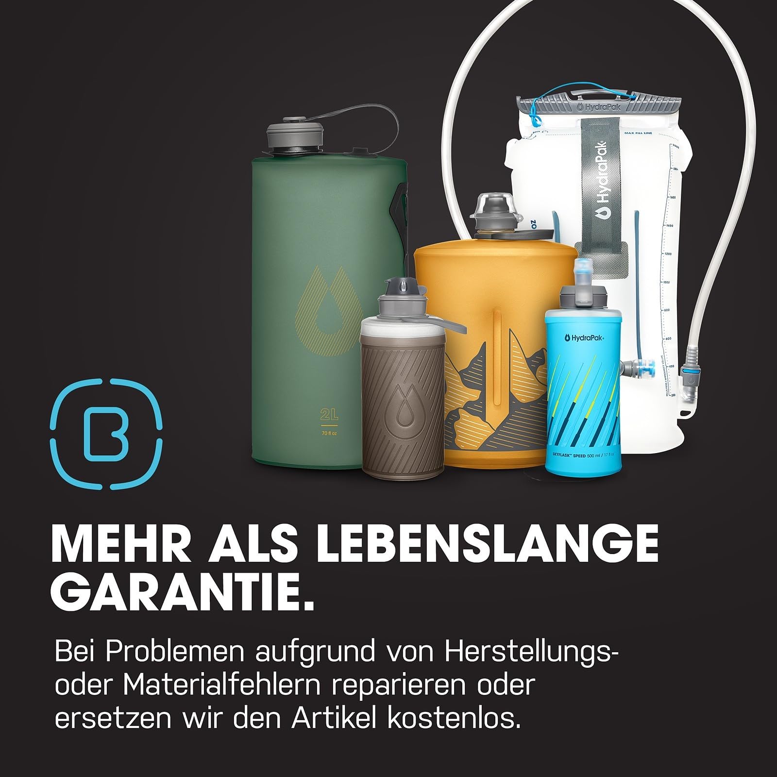 HydraPak PackFlask+ (750ml) – Wasserfilterflasche mit Gurtbefestigung für Rucksäcke. Freihändig nutzbare, praktische, ultraleichte und faltbare Softflasche für Wanderungen und Rucksacktouren