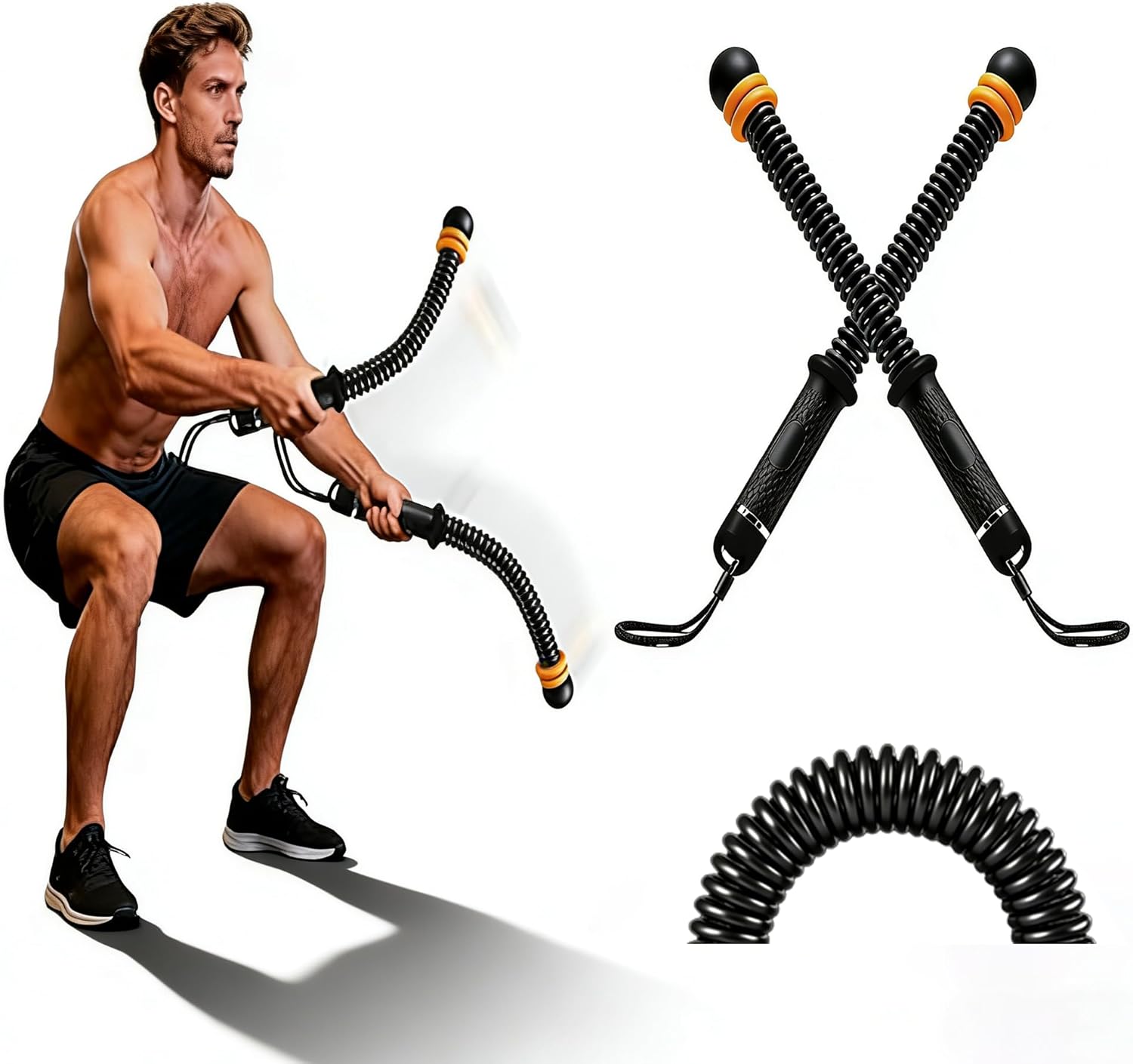 Ropeless Battle Ropes with Adjustable Weights, Cordless Heavy Battle Rope for Home Gym & Travel, Portable Weighted Exercise Equipment for HIIT, Cardio & Low Impact Workout(Black)