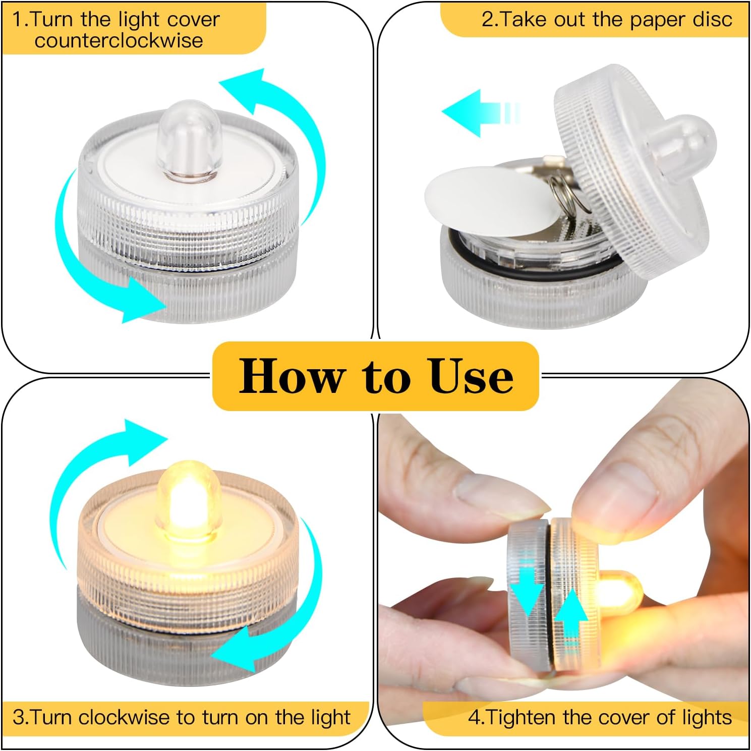 KOABY 12 Pack Warm White Submersible LED Lights, Waterproof Flameless Submersible Lights for Decor