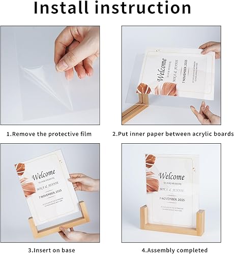 Miniatura 11 de Soporte de letrero acrílico transparente vertical de 8.5 x 11 pulgadas (paquete de 3)  Soportes de mesa de acrílico con base de madera  Soporte de