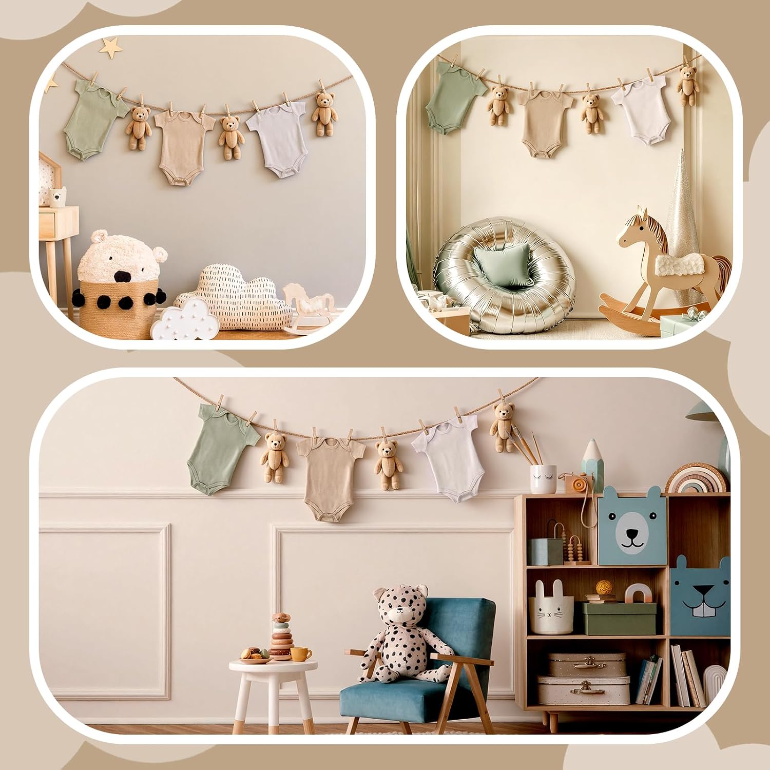 Gender Neutral Bodysuit Banner Bear Baby Shower Decoration 16.4 ft Clothesline Garland with 12 Wood Clip for Gender Reveal, Newborn, Birthday Party Decoration Nursery Decor