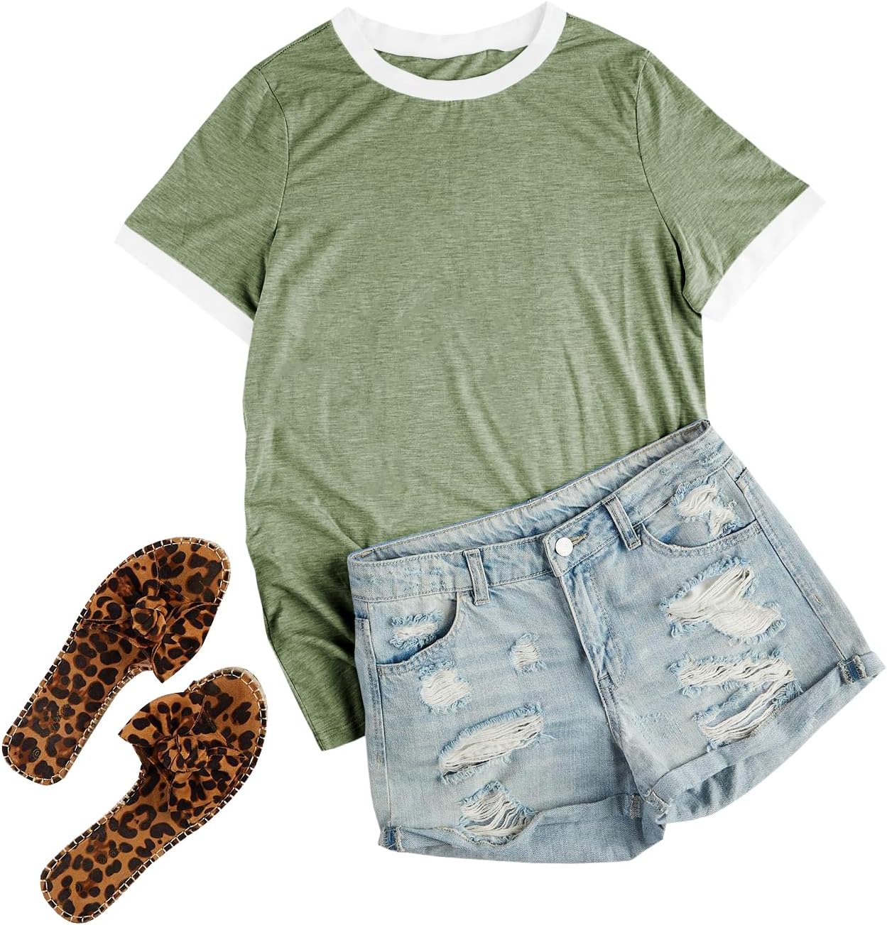 Womens T Shirt Short Sleeve Crew Neck Basic Color Block Tee Tops - Image 4