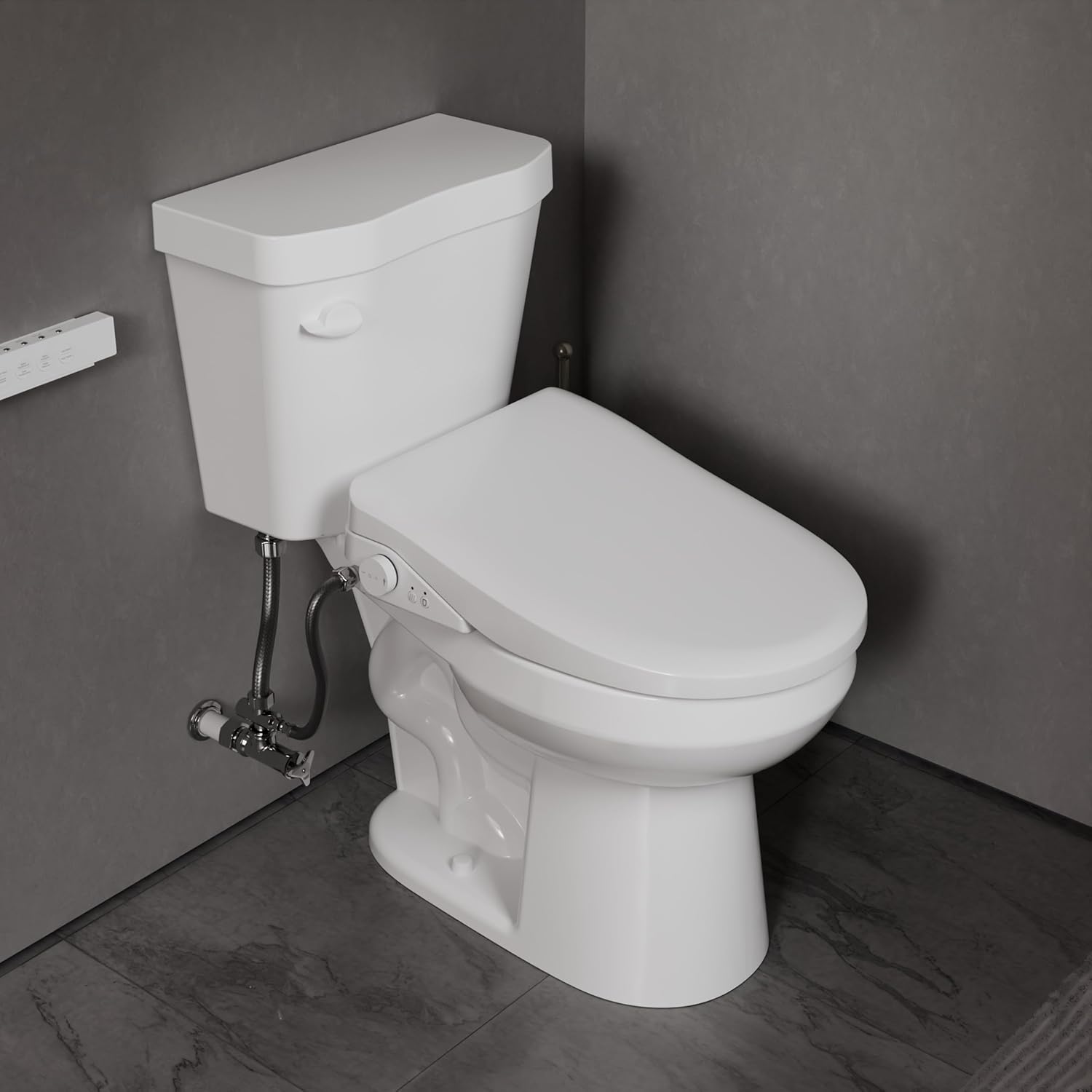 Rev Two-Piece Round Toilet and Electric Bidet Seat Combo with Auto Open| ADA Height 12" Rough-In Toilet, Heated Seat, 1.28 GPF, Customized Wash, Remote Control, 28" L x 17.5" W x 31" H - White