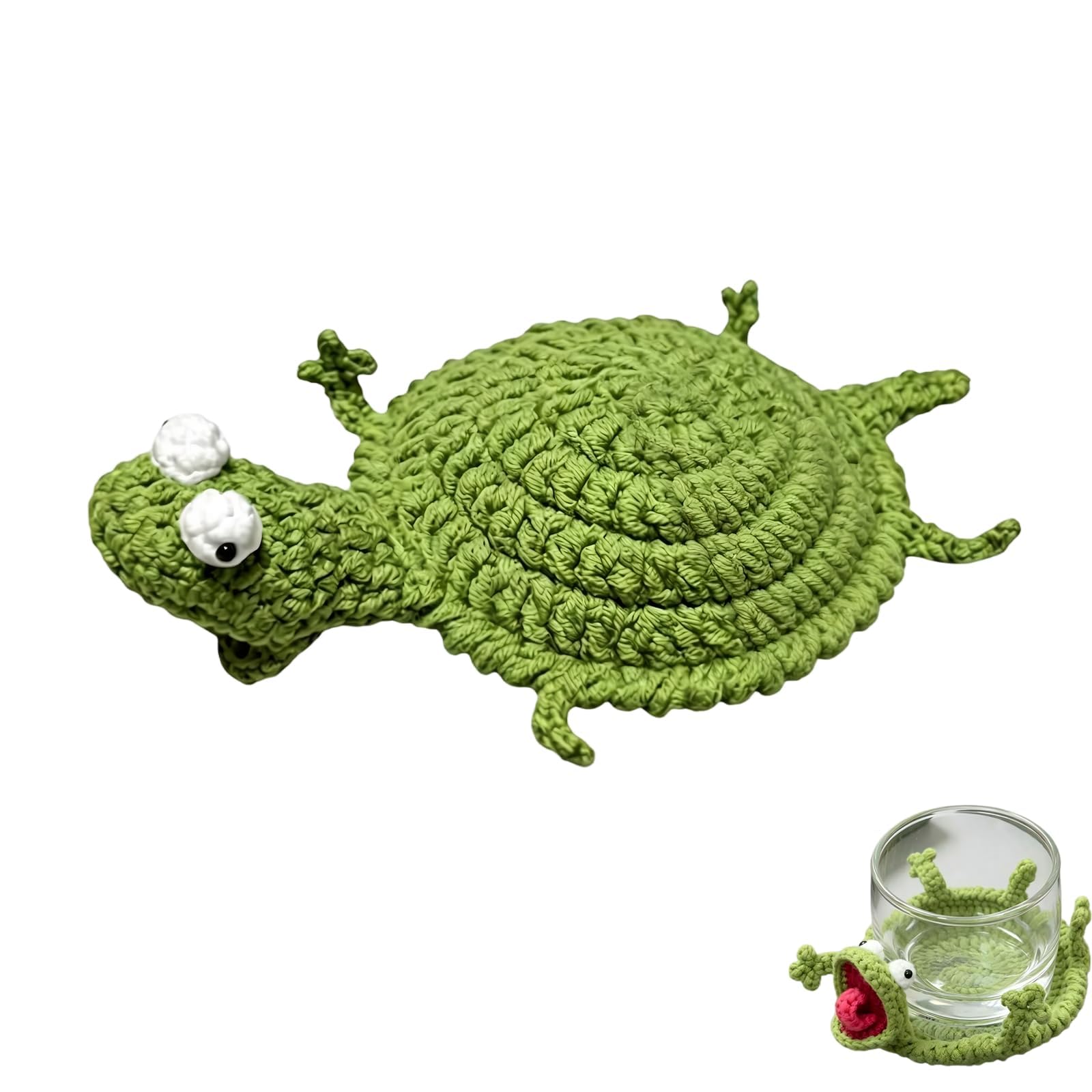 Funny Crochet Coaster, 3D Handmade Drink Coasters, Animal Cup Coasters for Coffee Table Desk Decor, Coffee Table Decor for Animal Lovers Cups Tabletop Protection (Green Lizard)