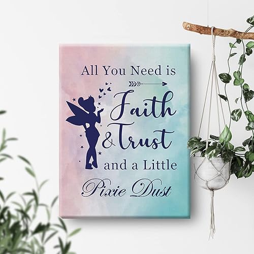 Miniatura 4 de Arte de acuarela All You Need is Faith Trust and a Little Pixie Dust - Lienzo para decoración de pared del hogar, guardería, decoración de pared