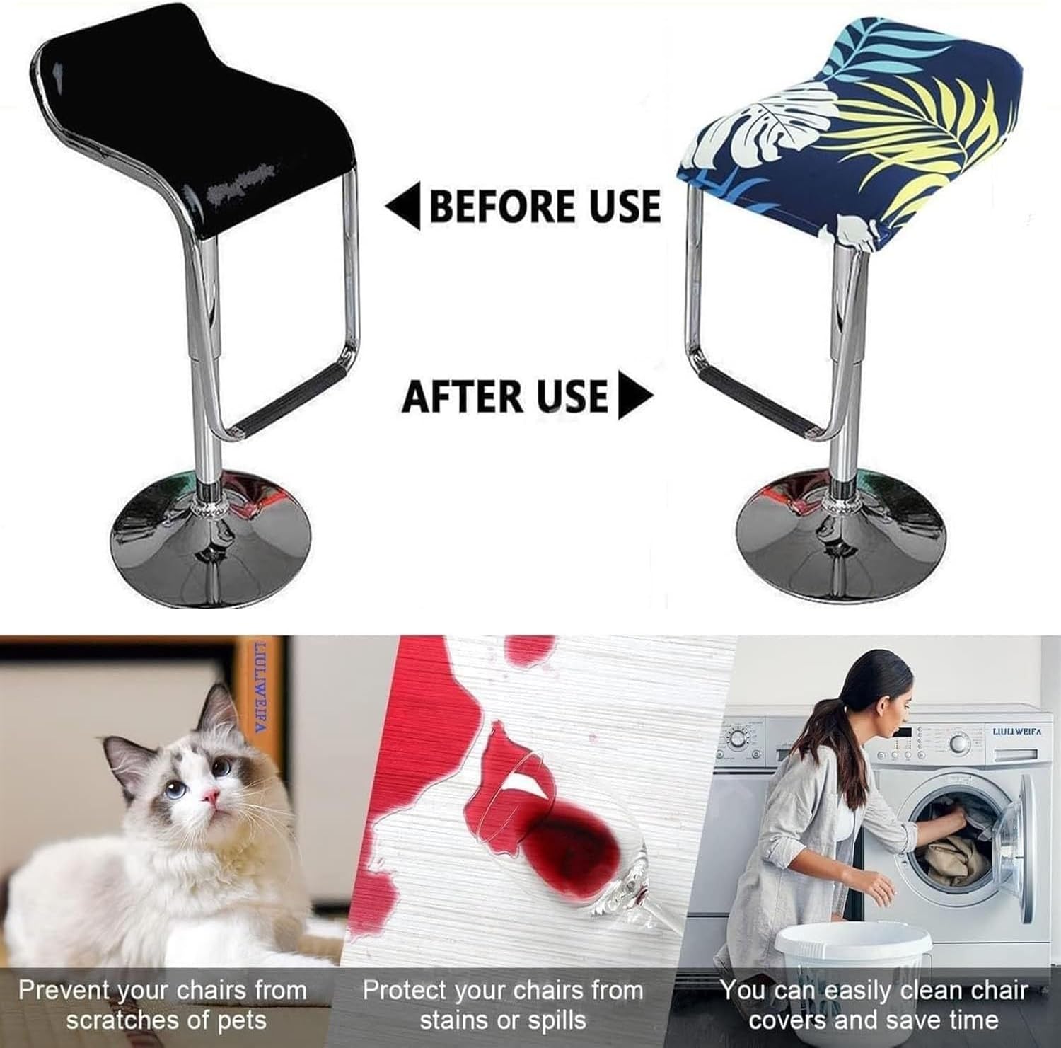 Square Bar Stool Chair Slipcovers with Elastic Bottom Set of 4/2/1, Swivel Slip Covers for Counter Height Chair Covers Machine Washable Removable(#13,4pcs)