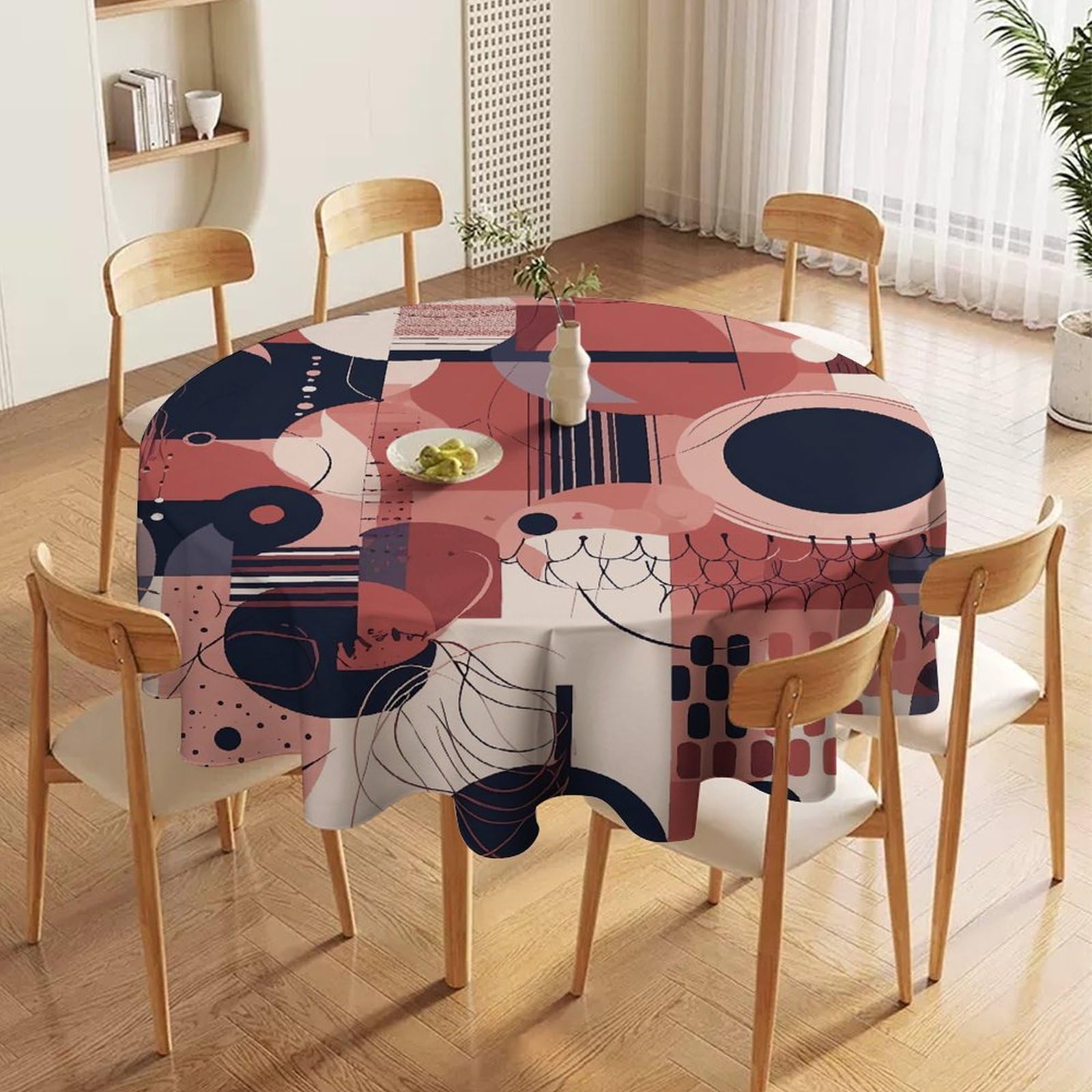 Nappe ronde géométrique imperméable 177cm pour table de cuisine