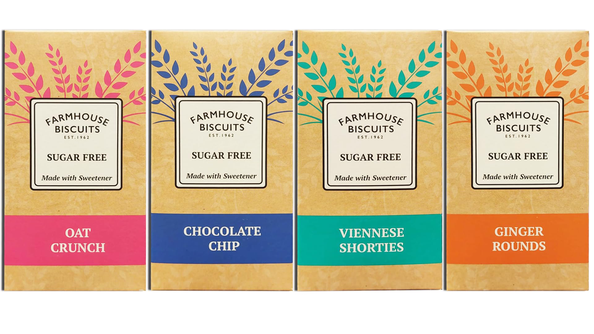 Farmhouse Sugar Free Cookies Selection - Viennese Shorties, Oat Crunch Cookies, Ginger Cookies & Choc Chip Cookies