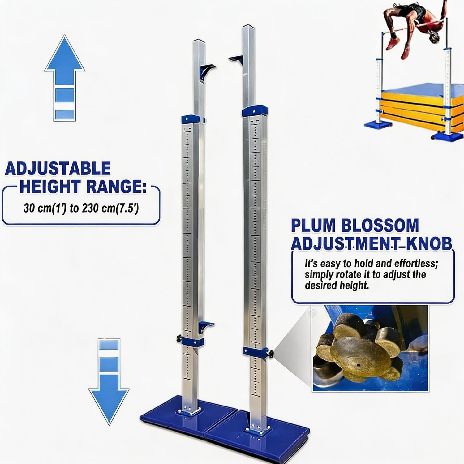 Stojak do skoku wzwyż, regulowana wysokość 30-230 cm/50-260 cm