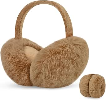 RUIKUNA Earmuffs Women Winter Black Ear Covers Foldable Fluffy White Ear Warmers Girls Cute Ear Muffs Headbands Big (Black) At Women's Clothing Store