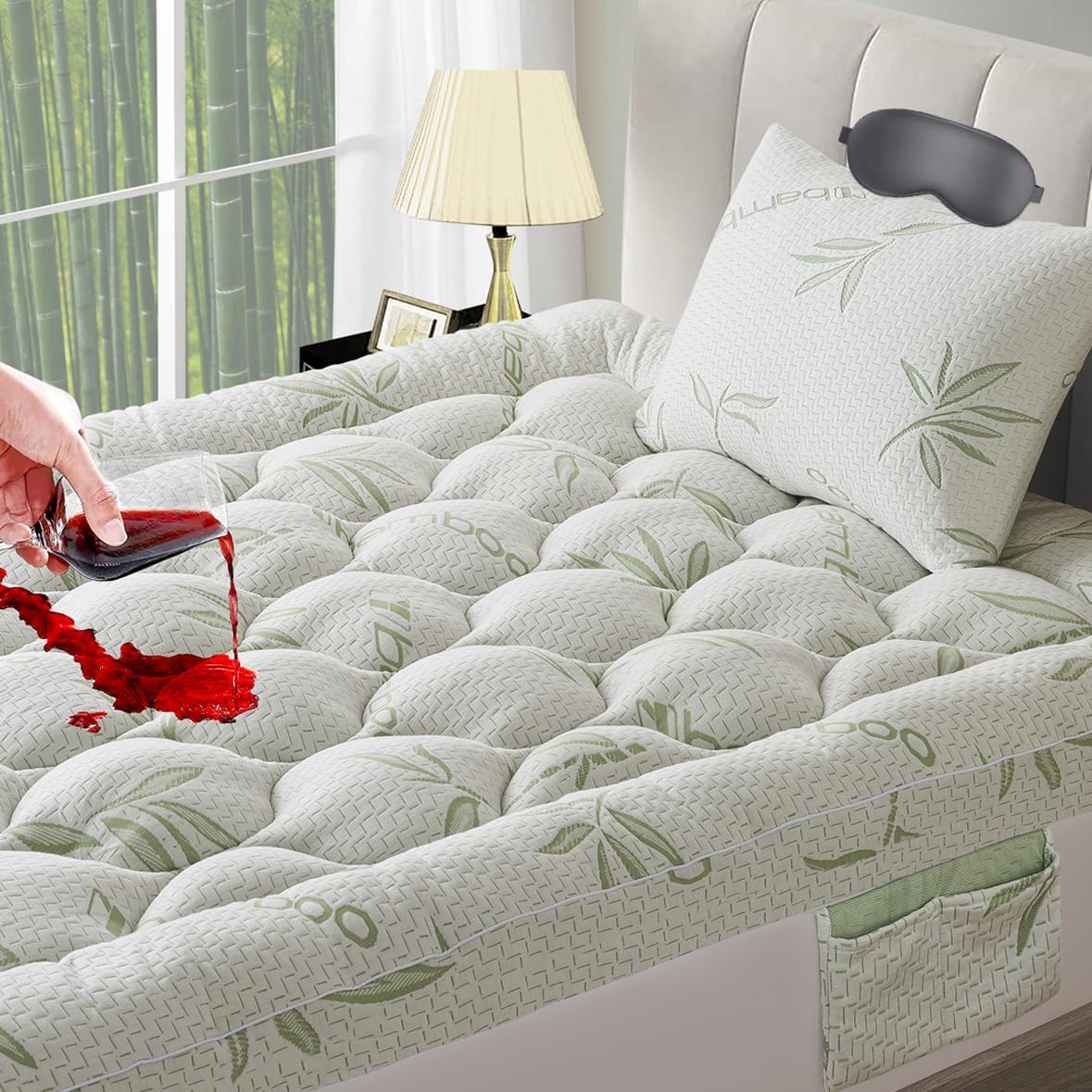 Mattress Topper Cal King Size,Extra Thick Mattress Pad Cover for Back Pain,with Pillowcase&Eye-mask,Cooling Mattress Protector with 8-21 Inch Deep Pocket