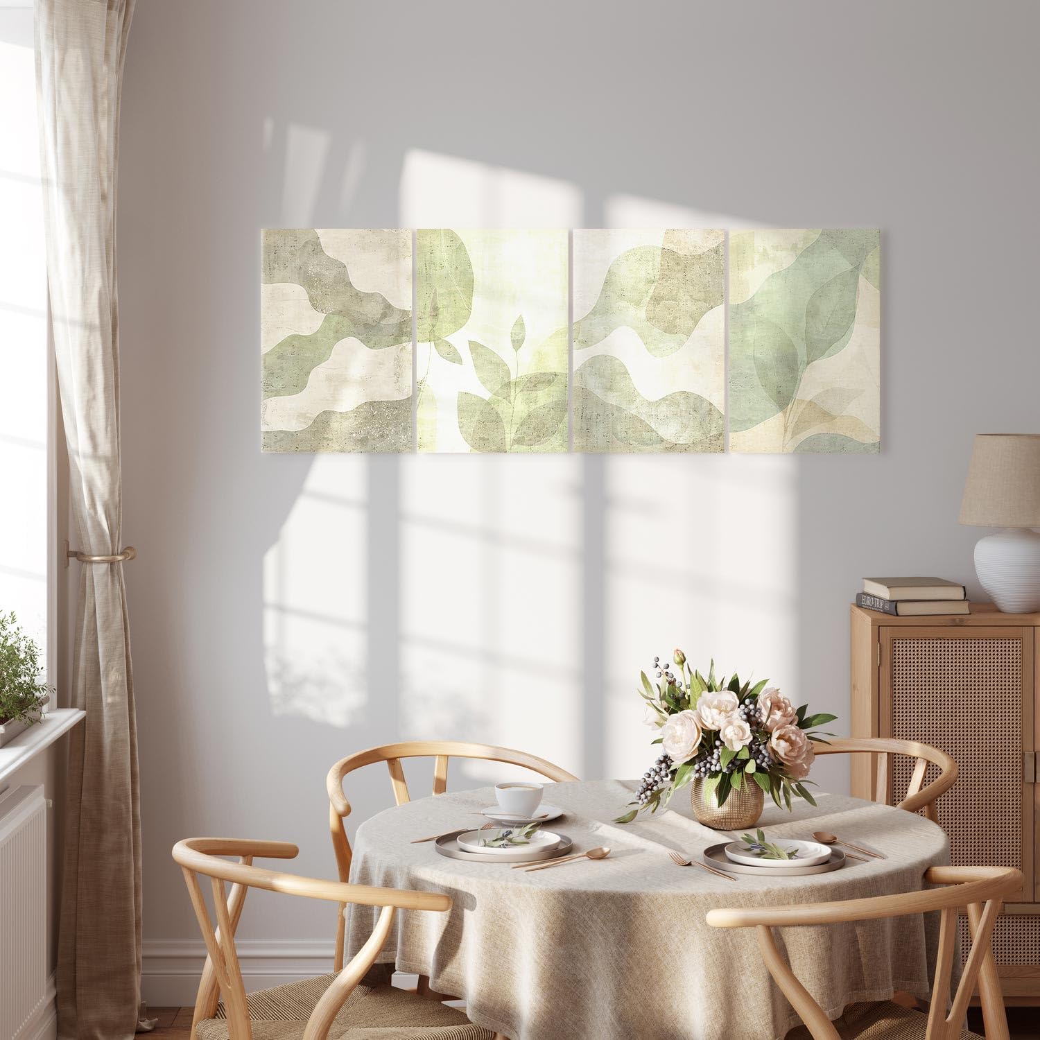 murando - Set di 4 Pezzi Quadri Fonoassorbenti Grandi Componibili Foglie Astratto Botanico Boho 240x90 cm (4 pz. 60x90 cm ognuno) - - Quadro Acustico Stampa su Tela Camera da Letto a-H-10144-b-a