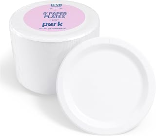 Perk 9 Inch Disposable Paper Plates, 100 Count Economy | Everyday plates for offices, breakrooms, and casual gatherings.