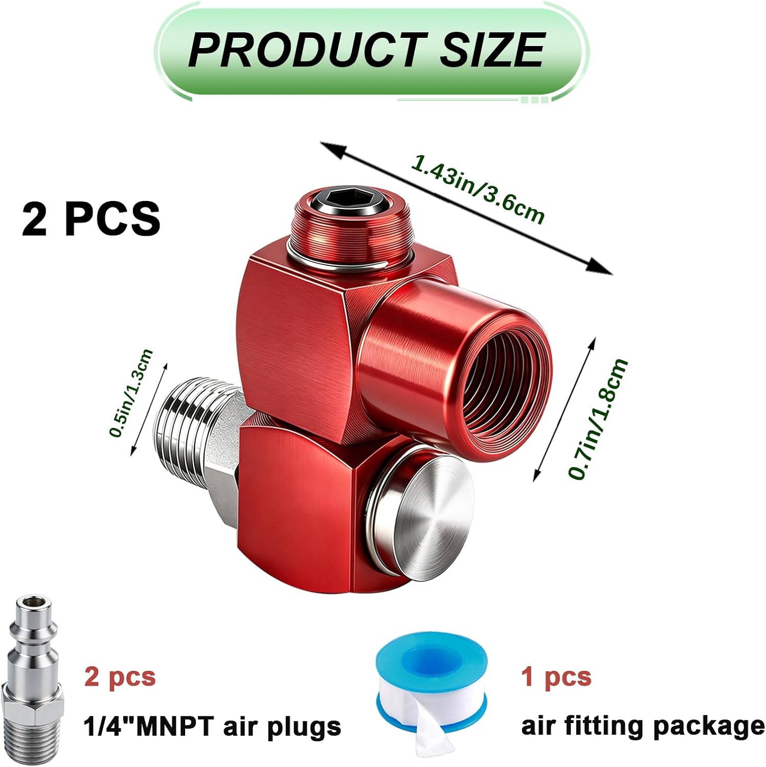 2 Packs 1/4" NPT Air Tool 360 Degree Swivel Fitting Portable Air Tool Adapter with 1/4 Inch MNPT Quick Connect,Air Hose Connector for Air Hose Air Compressor Attachments