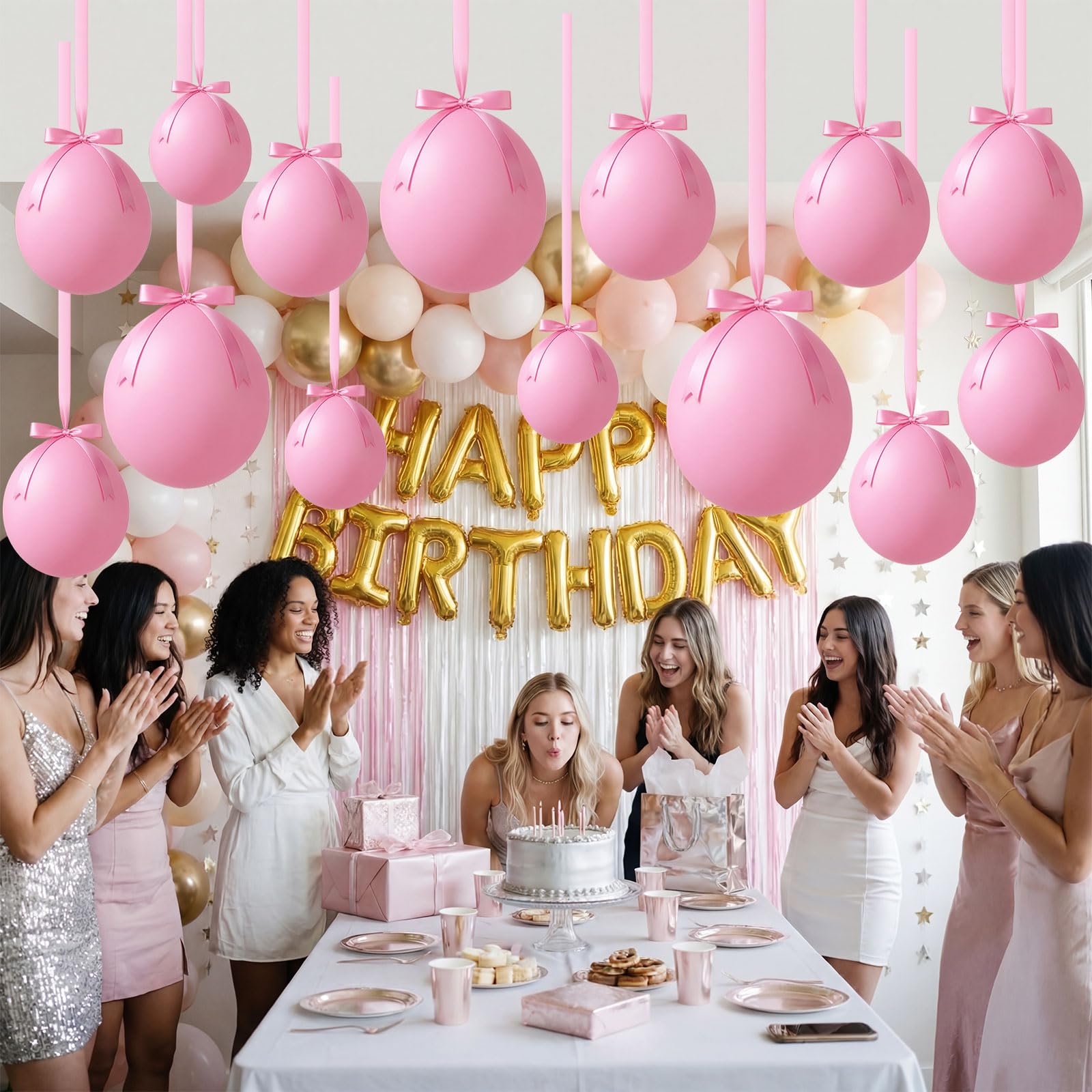 Shappy Set di 24 palloncini da appendere al soffitto 45,7 cm, grandi palloncini in lattice, rotondi, grandi, per feste, con fiocchi, nastro di raso, per laurea, compleanno, matrimonio, vacanze, feste