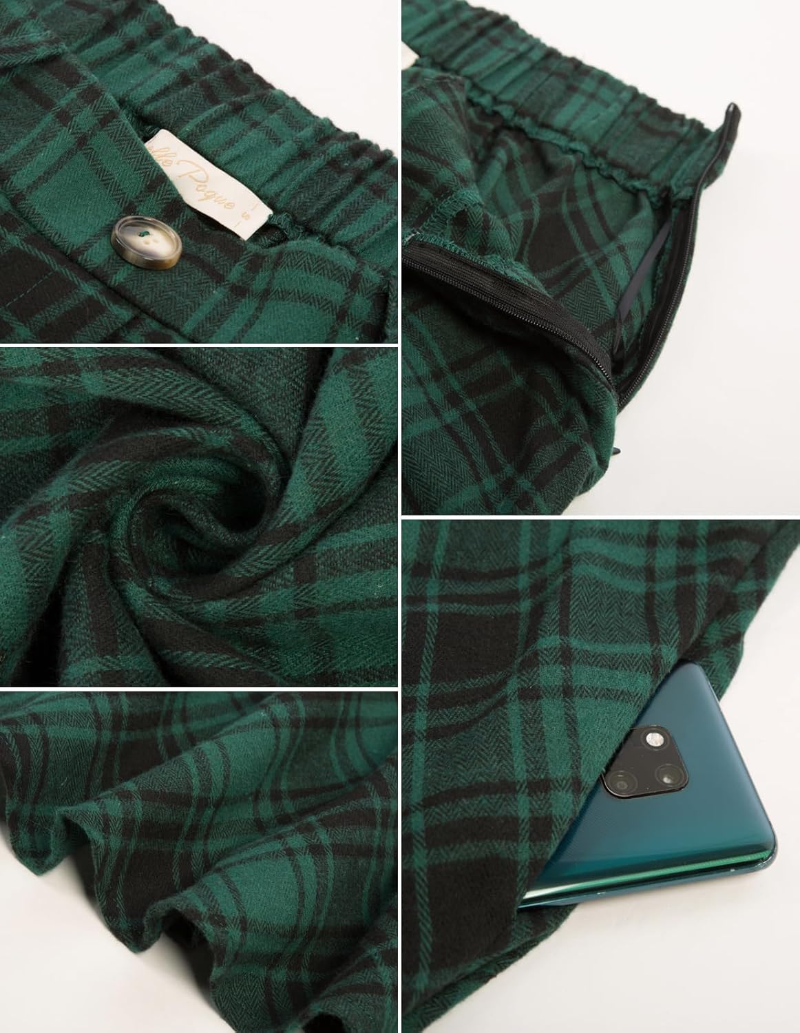 Belle Poque Women's Plaid A-line Skirt Vintage Pleated Flared Midi Skirts Fall Winter Skirts with Pockets & Belts - Image 6