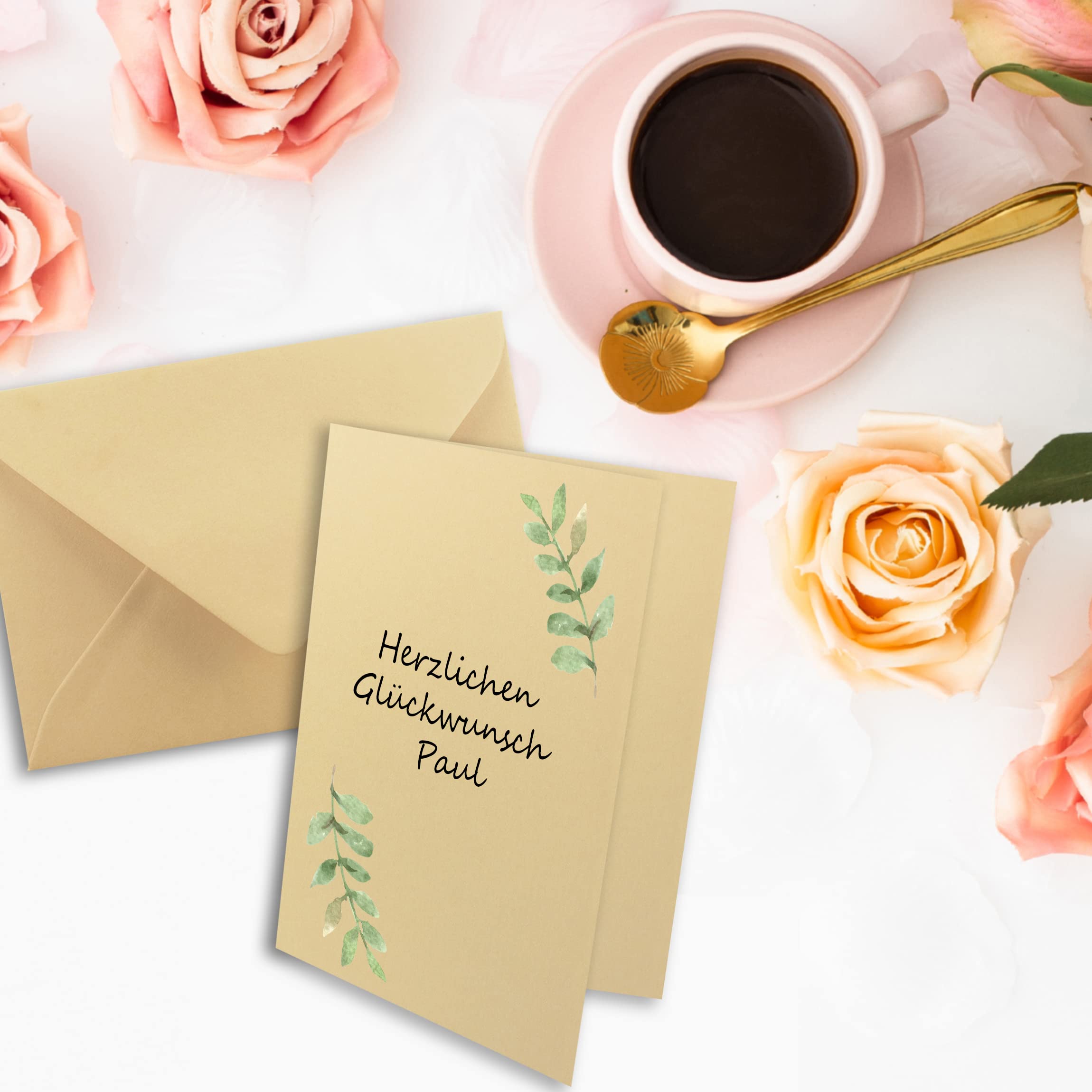 25x DIN B6 folding card set with envelopes in caramel - 120 x 170 mm - ideal for invitation cards, wedding, baptism, communion, confirmation - Brand: FarbenFroh - Image 2