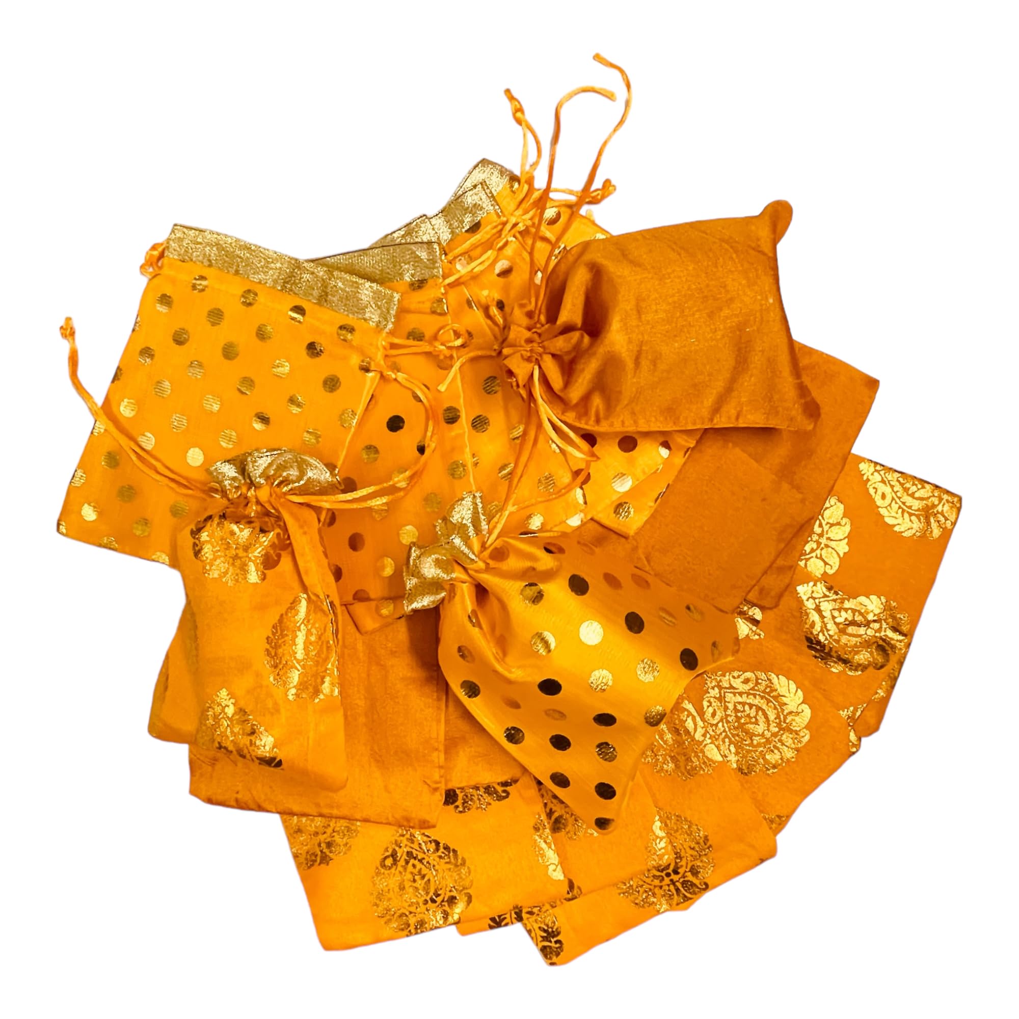 Moira 30 pcs 5X7 inch Small Size Mustard Silk Printed Potli for Gifting, Jewellery Storage, Shagun, Coin Packing-picture-24