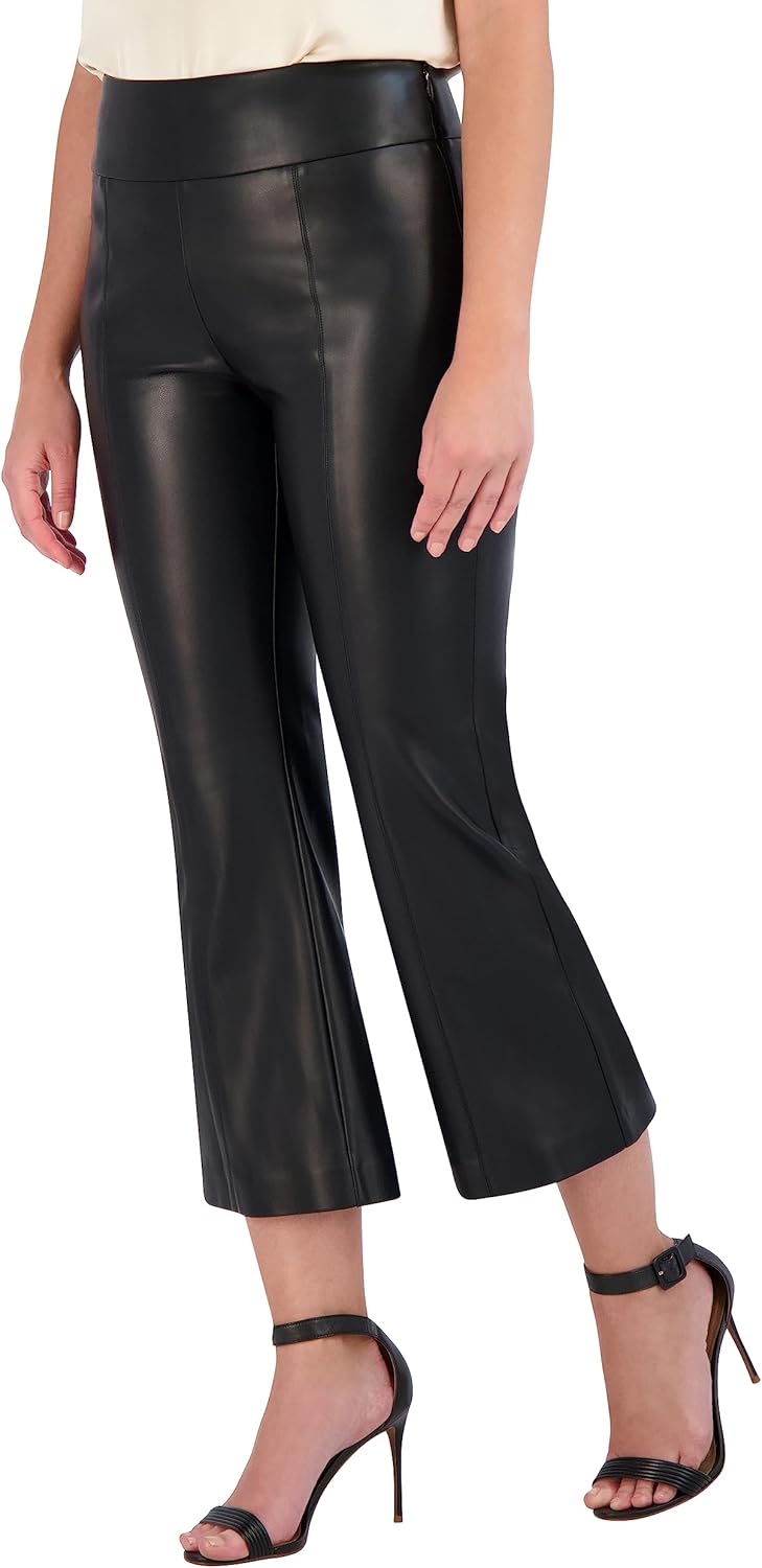 BCBGMAXAZRIA Women's Faux Leather Bell Shape Crop Pant with Zipper Closure - Image 2