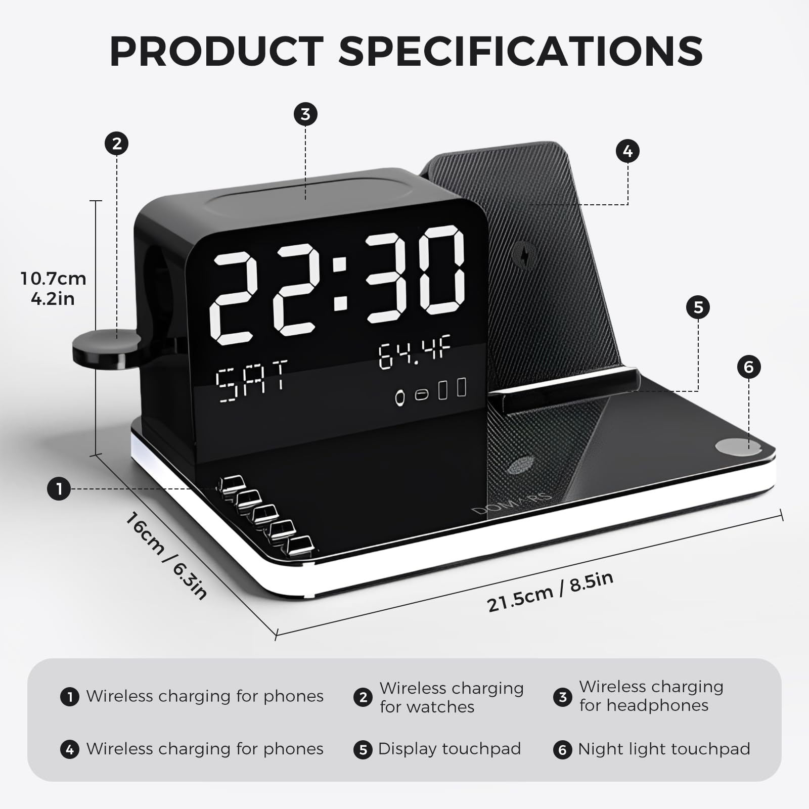 Estación Cargador Inalámbrica 7 en 1,con 4 Soportes de Carga Wireless y 2 Puertos de Carga, Base de Carga Rápida de 30W Compatible con iPhone 17-12,Apple Watch,AirPods(Negro)