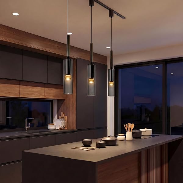 SPAHER Pendant Light E26 Base Duct Rail Wine Bottle Transparent Ceiling Light Hanging 80cm Adjustable Lighting Fixture Torchiere Stylish Glass Kitchen Dining Toilet PSE Approved (3 Bulbs Not Included) - 1