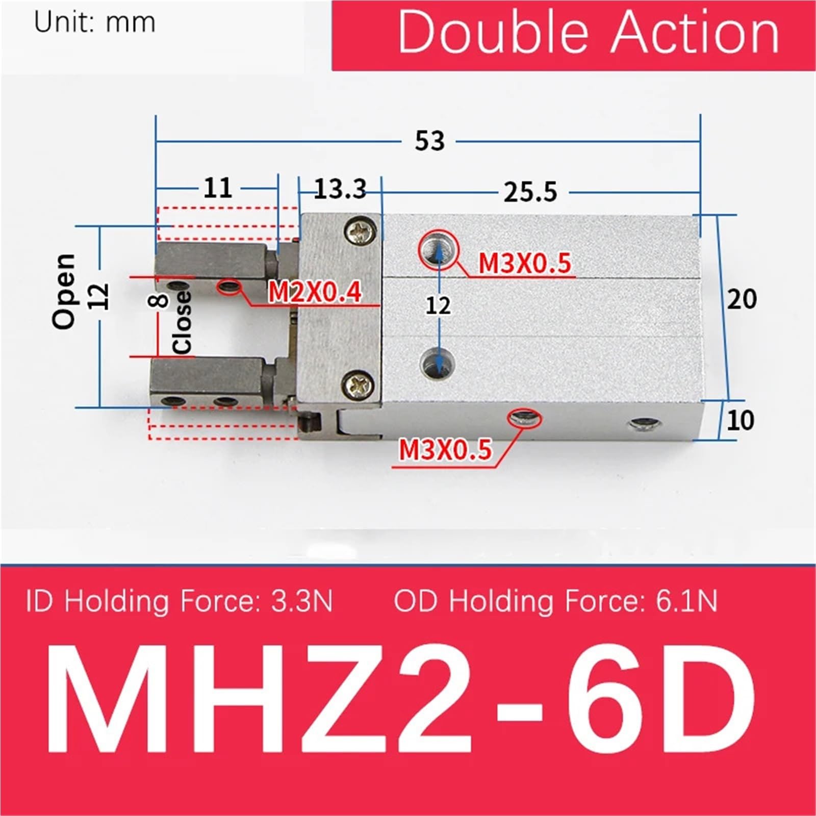 3 stücke MHZ2 Pneumatische Finger Luft Greifer Zylinder MHZL2-10D MHZ2-16D 6D 20D 25D 32D 40D Aluminium Klemmen Finger Zylinder(Transparent)