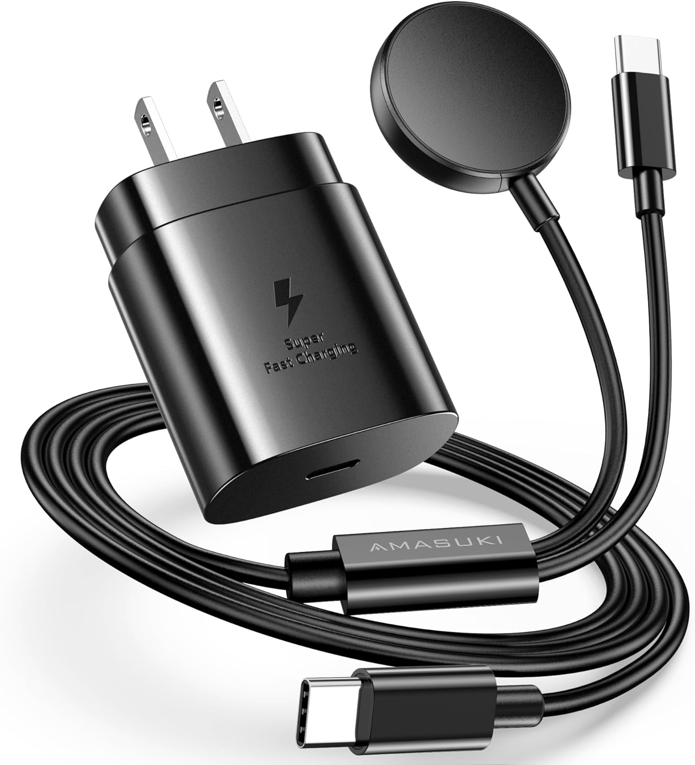 2 in 1 for Samsung Watch Charger,25W USB C Charger Fast Charging Compatible with Galaxy Watch 8/8 Classic/Ultra/7/6-3/Active/FE Galaxy S25 Ultra/S24-S20/A14/A54/Z Fold 6/5/Z Flip 6/5(4.1FT)