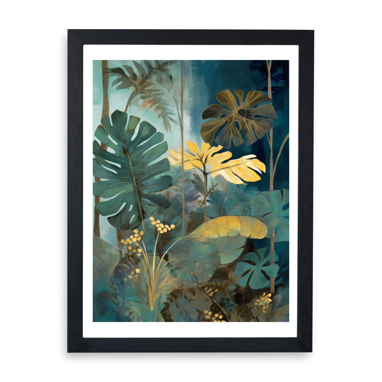 Impression Monstera encadrée Canopy Light II Spiffing Prints jaune bleu