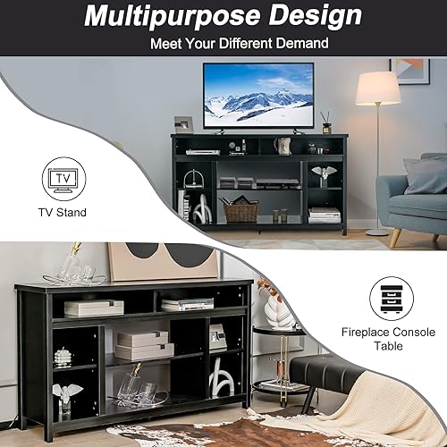 Miniatura 8 de Tangkula Soporte de TV para televisores de hasta 65 pulgadas, mesa de consola multimedia con estante ajustable y agujeros de gestión de cables,