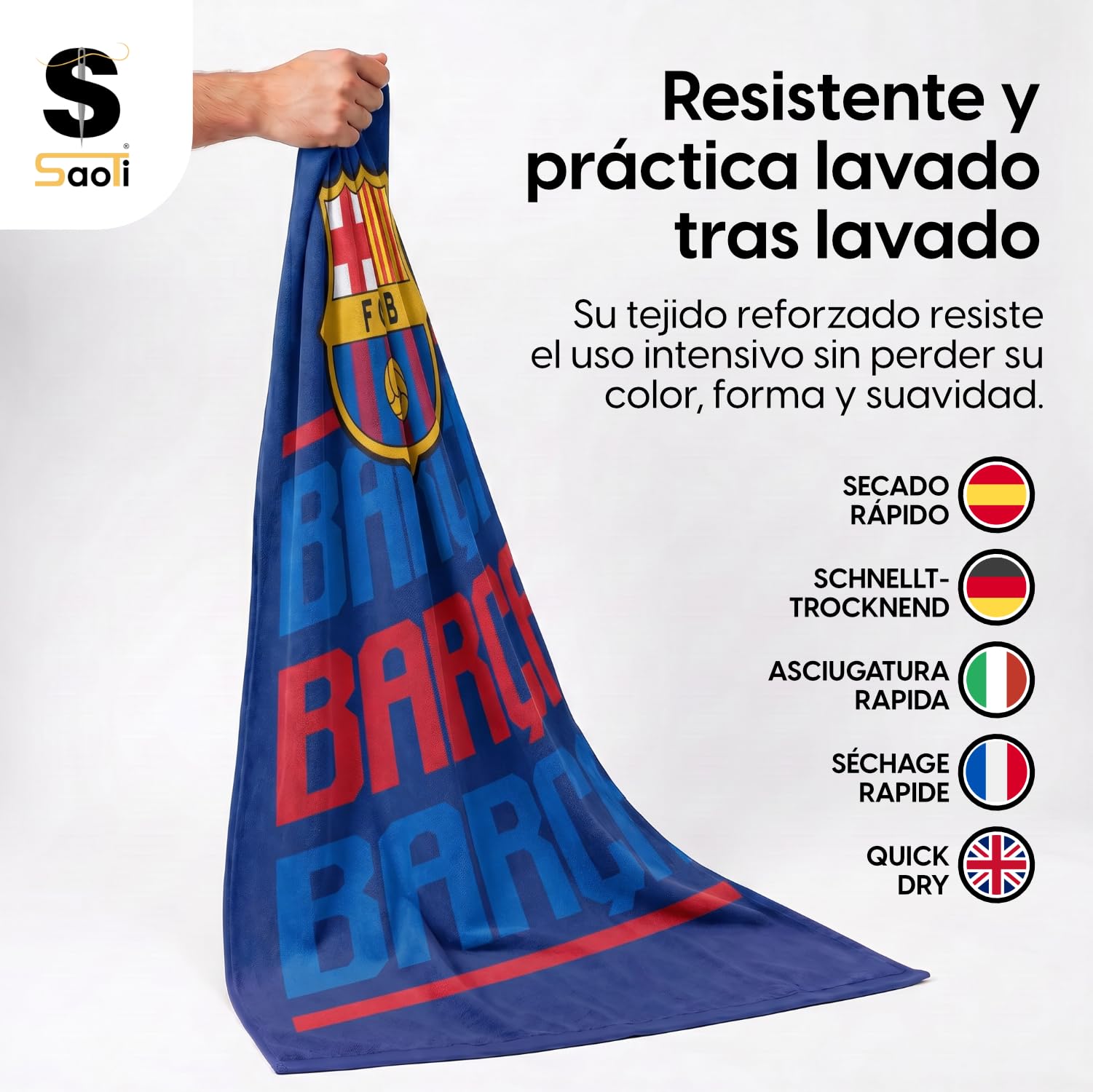 SaoTi Toalla Baño Grande Microfibra Secado Rápido – Toallas Ducha Ligeras Diseño Fútbol Azulgrana – Toallas Playa Grandes Ideal Gym Piscina Viaje Regalo (Diseño Tipográfico Azulgrana, 140x70 cm)