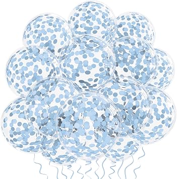 VHUWE Baby Blue Confetti Balloons 25 Pcs, 12 Inch Thickened Clear Latex Balloon with Confetti Inside for Birthday Party Baby Shower Graduation Anniversary Engagement Decorations Supplies