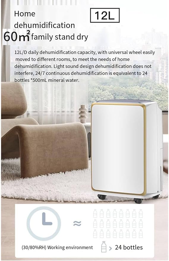 12L/Day Compressor Dehumidifier with 1.8L Water Tank, Quiet and Energy Efficient Dehumidifiers, 24H Timer, for Home/Office Damp