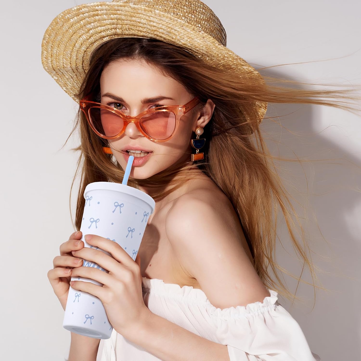 24 oz White and Blue Bride Tumbler Bachelorette Supplies, Wedding Morning Drinkware, Bach Party Decorations, Bride to Be Before I Do(Blue Bow) - Image 6