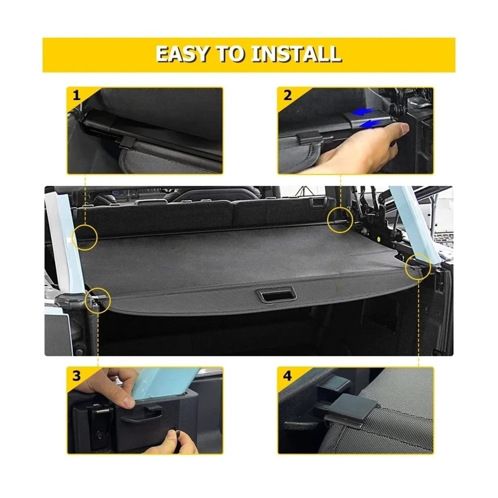 Cache-Bagages arrière Coffre pour Ford pour Bronco 2021-2024 2025 2026 + (Uniquement pour La Version Souple 4 Portes) Pare-Soleil Protection Coffre Rétractable Noir