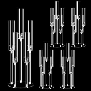 4 Set 5 Arms Acrylic Candelabra Centerpieces for Wedding Table Decorations,Clear Candlesticks Holder with Acrylic Shade for Valentine's Day Dinner Party Fireplace Gift Fit LED Candle