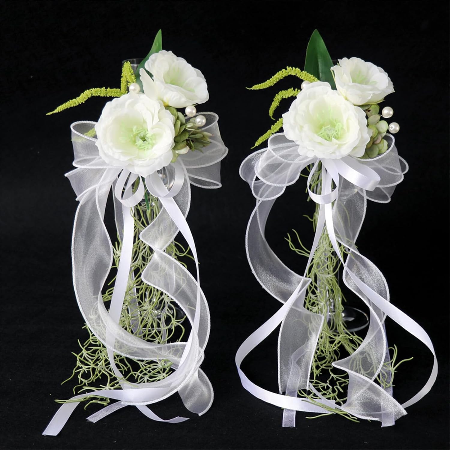 White Floral Wine Glass Decorations Wedding Wine Glass Bottle Decoration for Wedding Engagement Bridal Shower Banquet Dinner Table Accessories