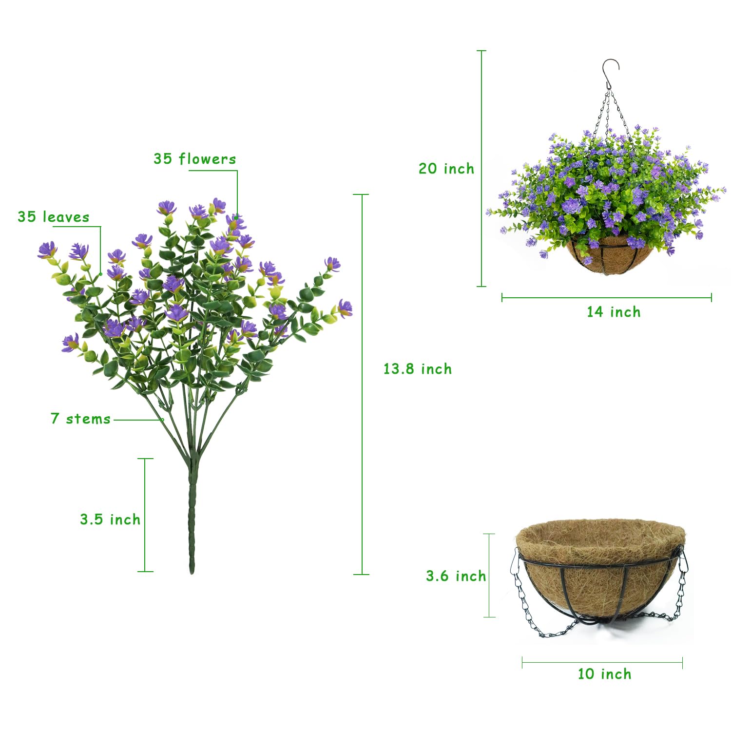 Cesto di fiori artificiali da appendere, 12 fasci di fiori artificiali realistici resistenti ai raggi UV, piante artificiali per la decorazione di esterni, casa, giardino, veranda, patio
