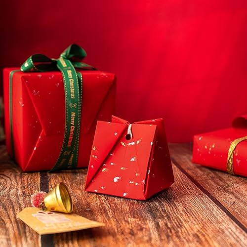 Miniatura 6 de WRAPAHOLIC Rollo de papel de regalo, mini rollo, 17 pulgadas x 16.5 pies, diseño de lámina de oro rojo con tacto sedoso, perfecto para cumpleaños,