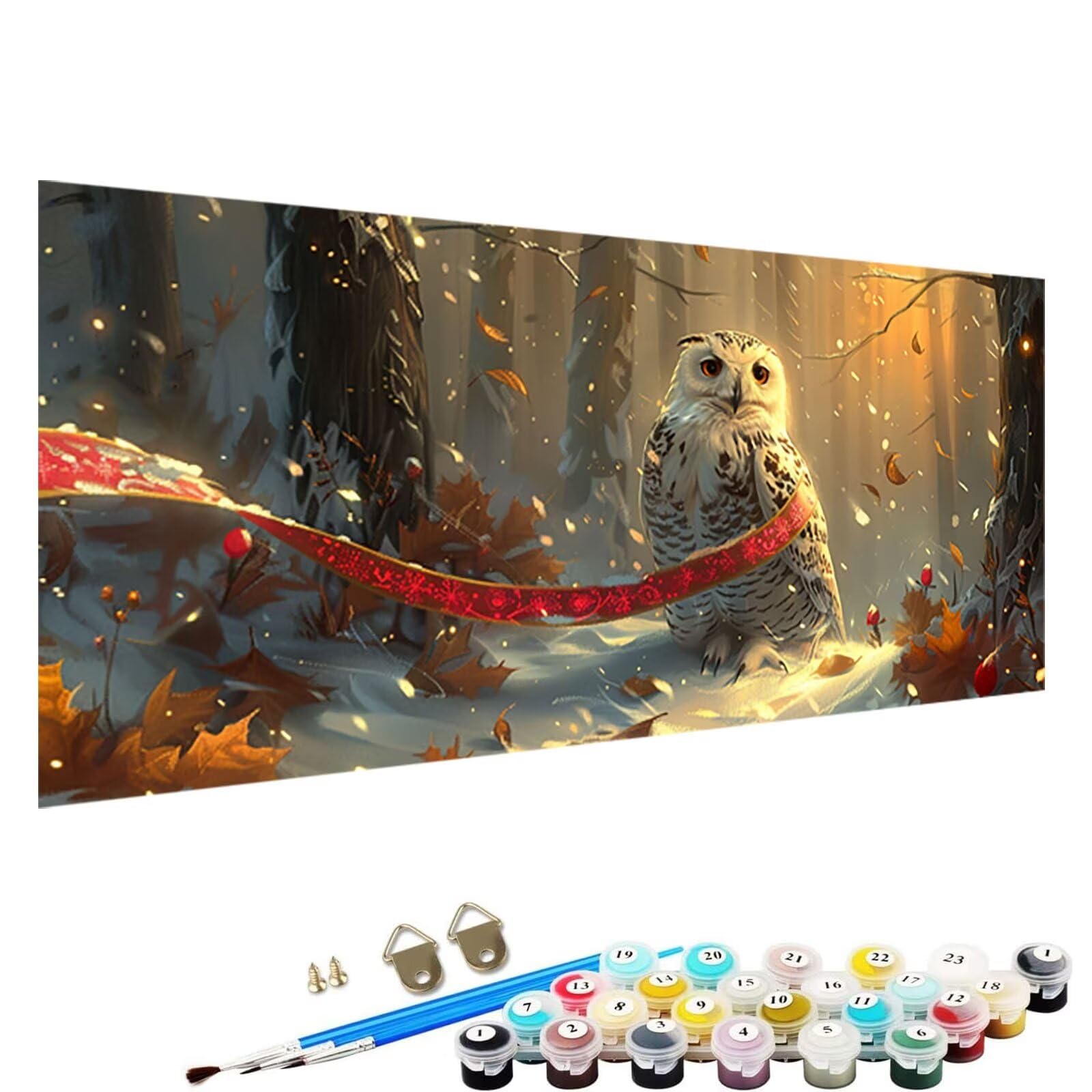 YALNSENN Peinture par numéros Arbre DIY Peinture par numéros pour adultes et enfants Kits de peinture par numéros sur toile avec pinceaux et pigment 90x40cm sans cadre Peinture Numero Hibou 1-44