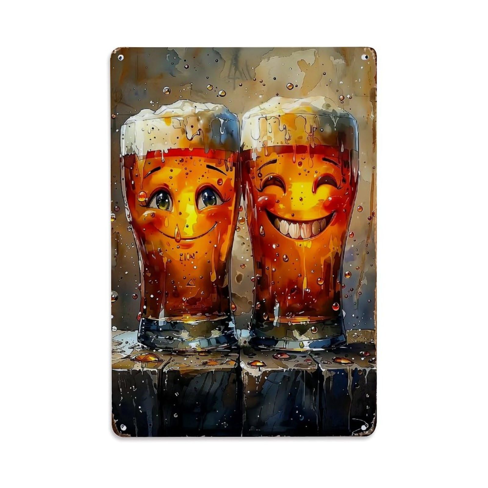 Jdfenggu Vintage Smiling Beer Glasses With Faces Retro Metal Tin Sign, Metal Poster For Bar, Home, Man Cave, Kitchen, Laundry Room Art Decor 8X12 Inch