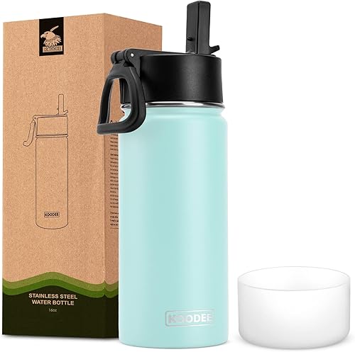 Miniatura 1 de Koodee - Botella de agua de acero inoxidable con tapa para popote, termo de boca ancha de 32 oz con doble pared, aislada al vacío, para deportes,