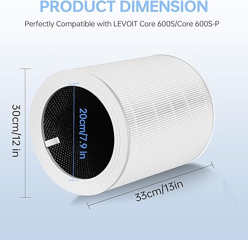 Miniatura 9 de Core 600S - Filtro de repuesto compatible con Levoit Core 600s, filtro de alta eficiencia 3 en 1 y filtro de carbón activado, parte # Core 600S-Rf
