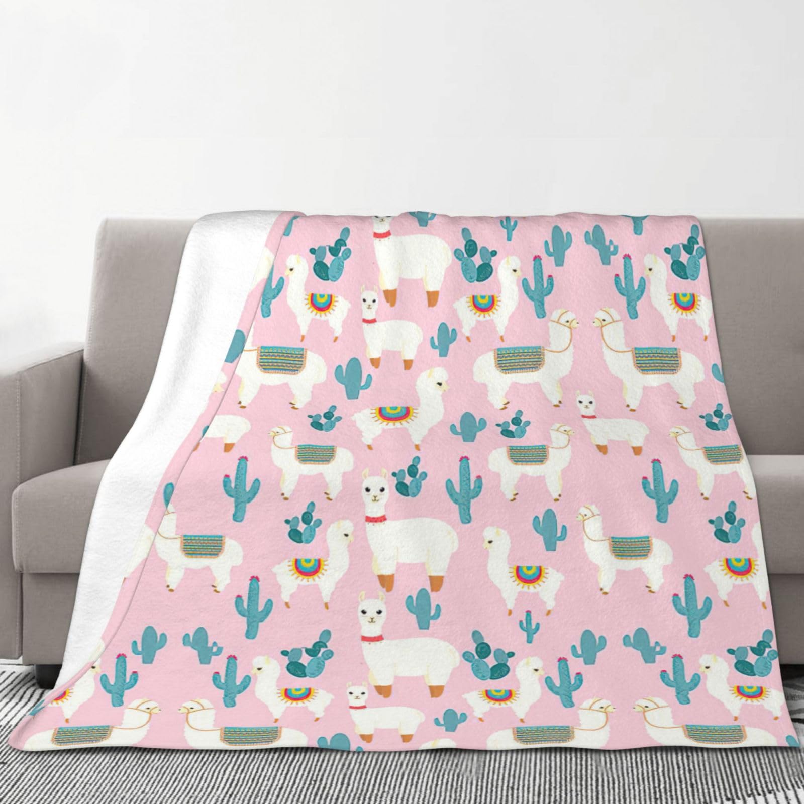 Llama Couverture en flanelle avec imprimé cactus 177,8 x 203,2 cm