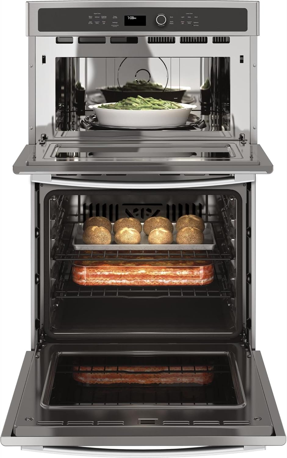 GE PK7800SKSS Electric Combination Wall Oven, Solid Black