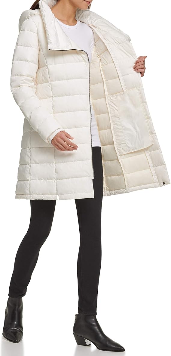 dkny asymmetrical packable puffer coat