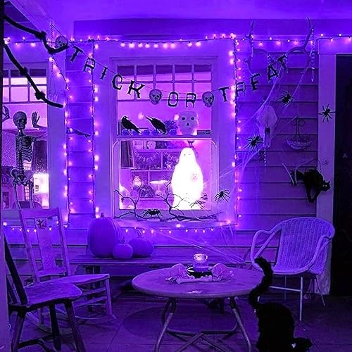 Miniatura 5 de JMEXSUSS Paquete de 2 luces solares de Halloween de 100 LED moradas/250 luces LED moradas de Halloween para interiores
