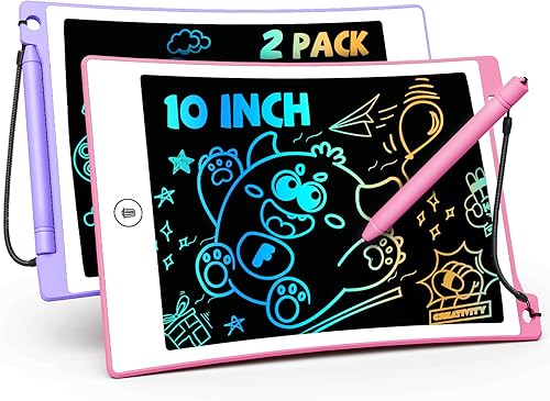 TEKFUN Paquete de 2 tabletas LCD de escritura de 10 pulgadas, tablero de dibujo para colorear y dibujar para niños con lápiz capacitivo antipérdida,