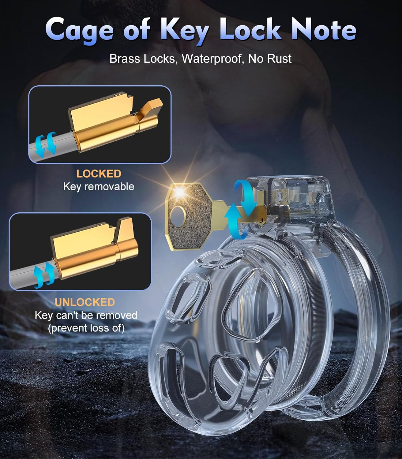 Chastity Cage Male Sex Toys, Bondage Cock Cage Transparent with Invisible Sissy Chasity Cage, Silicone Chastity Devices for Long-Term Wear with 6 Penis Rings, Sex Toy for Men